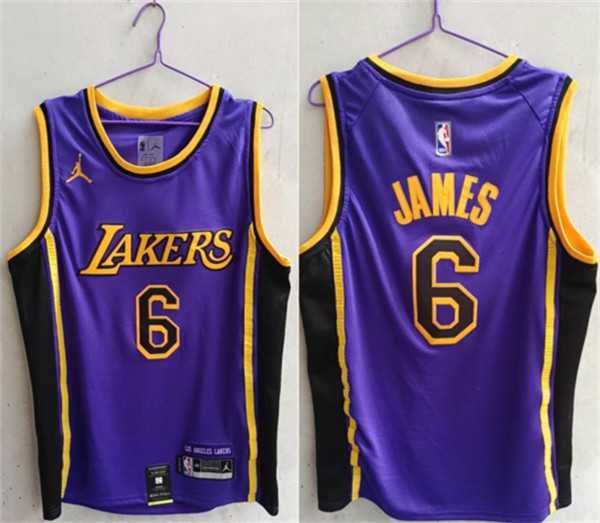 Mens Los Angeles Lakers #6 LeBron James Purple Stitched Basketball Jersey